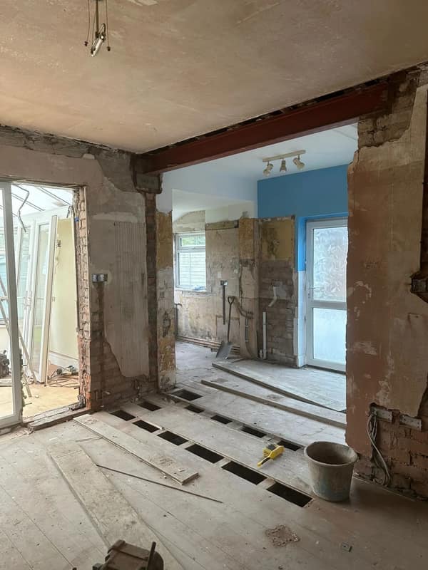 Ground-floor room stripped back with a new structural opening formed